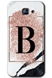 Galaxy A8 2016 Kılıf HD Desen Baskılı Arka Kapak - Pembe Mermer Desenli B Harfi 