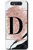 Galaxy A80 Kılıf HD Desen Baskılı Arka Kapak - Pembe Mermer Desenli D Harfi 