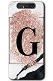 Galaxy A80 Kılıf HD Desen Baskılı Arka Kapak - Pembe Mermer Desenli G Harfi 