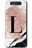 Galaxy A80 Kılıf HD Desen Baskılı Arka Kapak - Pembe Mermer Desenli L Harfi 