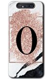 Galaxy A80 Kılıf HD Desen Baskılı Arka Kapak - Pembe Mermer Desenli O Harfi 