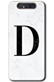 Galaxy A80 Kılıf HD Desen Baskılı Arka Kapak - Beyaz Mermer Desenli D Harfi 