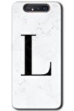 Galaxy A80 Kılıf HD Desen Baskılı Arka Kapak - Beyaz Mermer Desenli L Harfi 