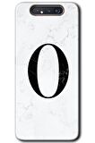 Galaxy A80 Kılıf HD Desen Baskılı Arka Kapak - Beyaz Mermer Desenli O Harfi 
