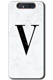 Galaxy A80 Kılıf HD Desen Baskılı Arka Kapak - Beyaz Mermer Desenli V Harfi 