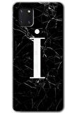 Galaxy A81 Kılıf HD Desen Baskılı Arka Kapak - Siyah Mermer Desenli İ Harfi 