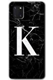 Galaxy A81 Kılıf HD Desen Baskılı Arka Kapak - Siyah Mermer Desenli K Harfi 