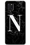 Galaxy A81 Kılıf HD Desen Baskılı Arka Kapak - Siyah Mermer Desenli N Harfi 