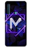 Galaxy A9 2018 Kılıf HD Desen Baskılı Arka Kapak - Dark Neon Yaprak M Harfi 