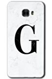 Galaxy C7 Kılıf HD Desen Baskılı Arka Kapak - Beyaz Mermer Desenli G Harfi 