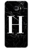 Galaxy C7 Kılıf HD Desen Baskılı Arka Kapak - Siyah Mermer Desenli H Harfi 