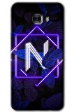 Galaxy C7 Kılıf HD Desen Baskılı Arka Kapak - Dark Neon Yaprak N Harfi 