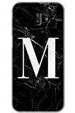 Galaxy J8 Kılıf HD Desen Baskılı Arka Kapak - Siyah Mermer Desenli M Harfi 