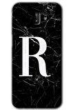 Galaxy J8 Kılıf HD Desen Baskılı Arka Kapak - Siyah Mermer Desenli R Harfi 