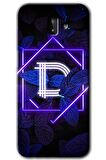 Galaxy J8 Kılıf HD Desen Baskılı Arka Kapak - Dark Neon Yaprak D Harfi 