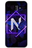 Galaxy J8 Kılıf HD Desen Baskılı Arka Kapak - Dark Neon Yaprak N Harfi 