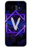 Galaxy J8 Kılıf HD Desen Baskılı Arka Kapak - Dark Neon Yaprak V Harfi 