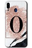 Galaxy M10 Kılıf HD Desen Baskılı Arka Kapak - Pembe Mermer Desenli O Harfi 