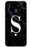 Galaxy M10 Kılıf HD Desen Baskılı Arka Kapak - Siyah Mermer Desenli Ş Harfi 