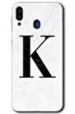 Galaxy M10s Kılıf HD Desen Baskılı Arka Kapak - Beyaz Mermer Desenli K Harfi 