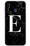 Galaxy M10s Kılıf HD Desen Baskılı Arka Kapak - Siyah Mermer Desenli E Harfi 