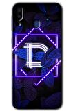 Galaxy M10s Kılıf HD Desen Baskılı Arka Kapak - Dark Neon Yaprak D Harfi 