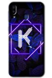Galaxy M10s Kılıf HD Desen Baskılı Arka Kapak - Dark Neon Yaprak K Harfi 