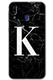 Galaxy M20 Kılıf HD Desen Baskılı Arka Kapak - Siyah Mermer Desenli K Harfi 