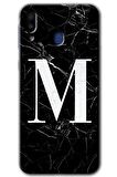 Galaxy M20 Kılıf HD Desen Baskılı Arka Kapak - Siyah Mermer Desenli M Harfi 