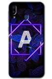 Galaxy M20 Kılıf HD Desen Baskılı Arka Kapak - Dark Neon Yaprak A Harfi 