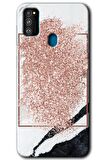 Galaxy M21 Kılıf HD Desen Baskılı Arka Kapak - Simli Mermer 