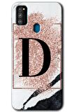 Galaxy M21 Kılıf HD Desen Baskılı Arka Kapak - Pembe Mermer Desenli D Harfi 