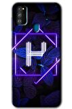Galaxy M21 Kılıf HD Desen Baskılı Arka Kapak - Dark Neon Yaprak H Harfi 