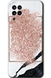 Galaxy M22 Kılıf HD Desen Baskılı Arka Kapak - Simli Mermer 