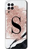 Galaxy M22 Kılıf HD Desen Baskılı Arka Kapak - Pembe Mermer Desenli S Harfi 