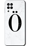 Galaxy M22 Kılıf HD Desen Baskılı Arka Kapak - Beyaz Mermer Desenli Ö Harfi 