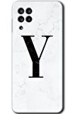 Galaxy M22 Kılıf HD Desen Baskılı Arka Kapak - Beyaz Mermer Desenli Y Harfi 