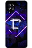Galaxy M22 Kılıf HD Desen Baskılı Arka Kapak - Dark Neon Yaprak D Harfi 