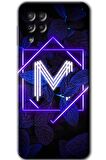 Galaxy M22 Kılıf HD Desen Baskılı Arka Kapak - Dark Neon Yaprak M Harfi 