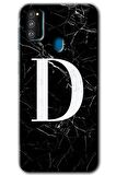 Galaxy M30s Kılıf HD Desen Baskılı Arka Kapak - Siyah Mermer Desenli D Harfi 