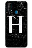 Galaxy M30s Kılıf HD Desen Baskılı Arka Kapak - Siyah Mermer Desenli H Harfi 
