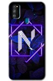 Galaxy M30s Kılıf HD Desen Baskılı Arka Kapak - Dark Neon Yaprak N Harfi 
