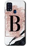 Galaxy M31 Kılıf HD Desen Baskılı Arka Kapak - Pembe Mermer Desenli B Harfi 