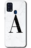 Galaxy M31 Kılıf HD Desen Baskılı Arka Kapak - Beyaz Mermer Desenli A Harfi 