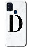 Galaxy M31 Kılıf HD Desen Baskılı Arka Kapak - Beyaz Mermer Desenli D Harfi 