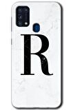 Galaxy M31 Kılıf HD Desen Baskılı Arka Kapak - Beyaz Mermer Desenli R Harfi 