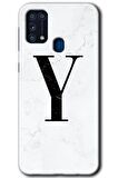 Galaxy M31 Kılıf HD Desen Baskılı Arka Kapak - Beyaz Mermer Desenli Y Harfi 