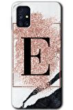 Galaxy M31s Kılıf HD Desen Baskılı Arka Kapak - Pembe Mermer Desenli E Harfi 