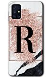 Galaxy M31s Kılıf HD Desen Baskılı Arka Kapak - Pembe Mermer Desenli R Harfi 