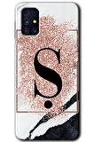 Galaxy M31s Kılıf HD Desen Baskılı Arka Kapak - Pembe Mermer Desenli Ş Harfi 